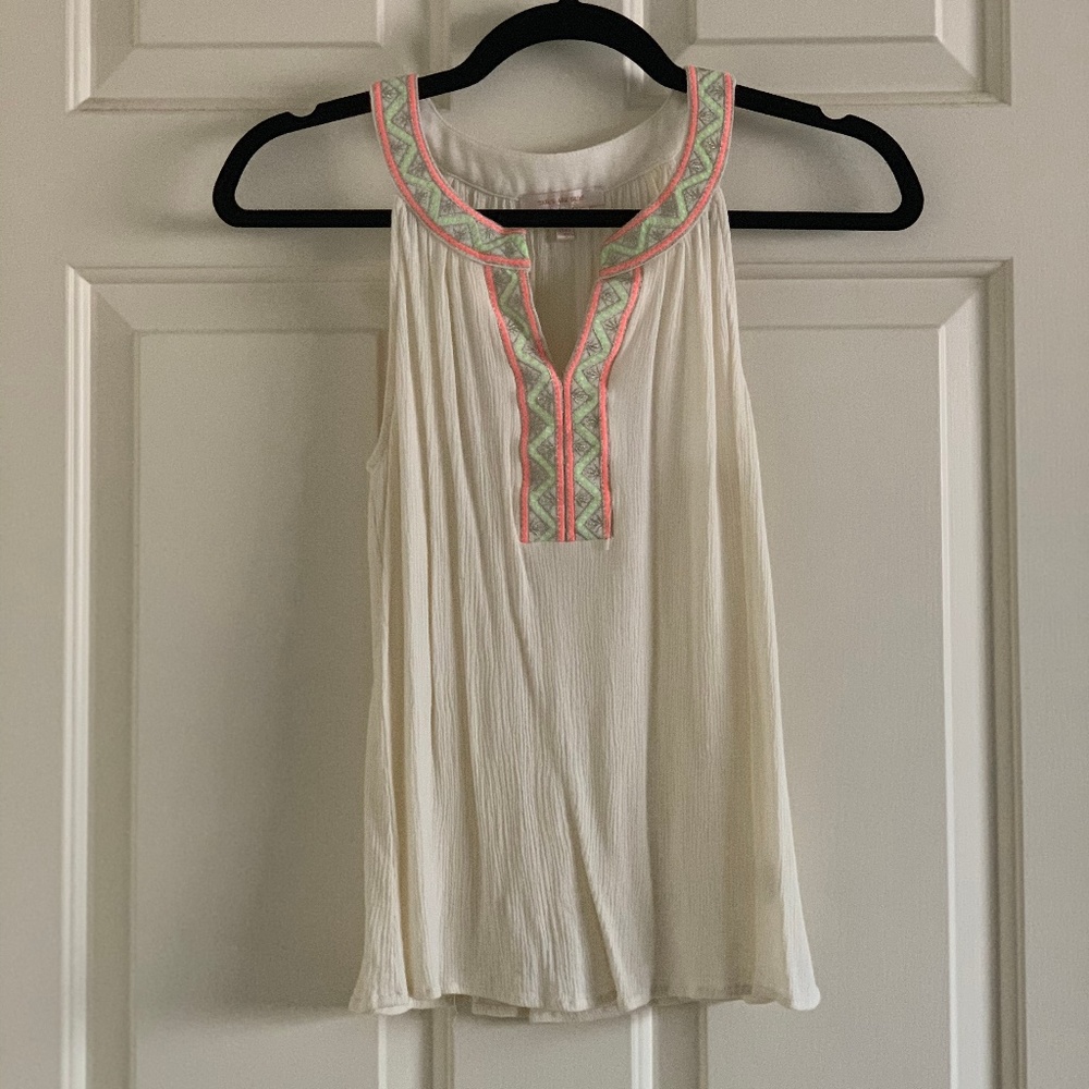 White/Beige thank with neon pink/yellow details